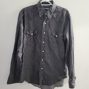 VTG Wrangler Black Denim Button Up Men's Size 16.5x35 X-Long Tails Regular Fit